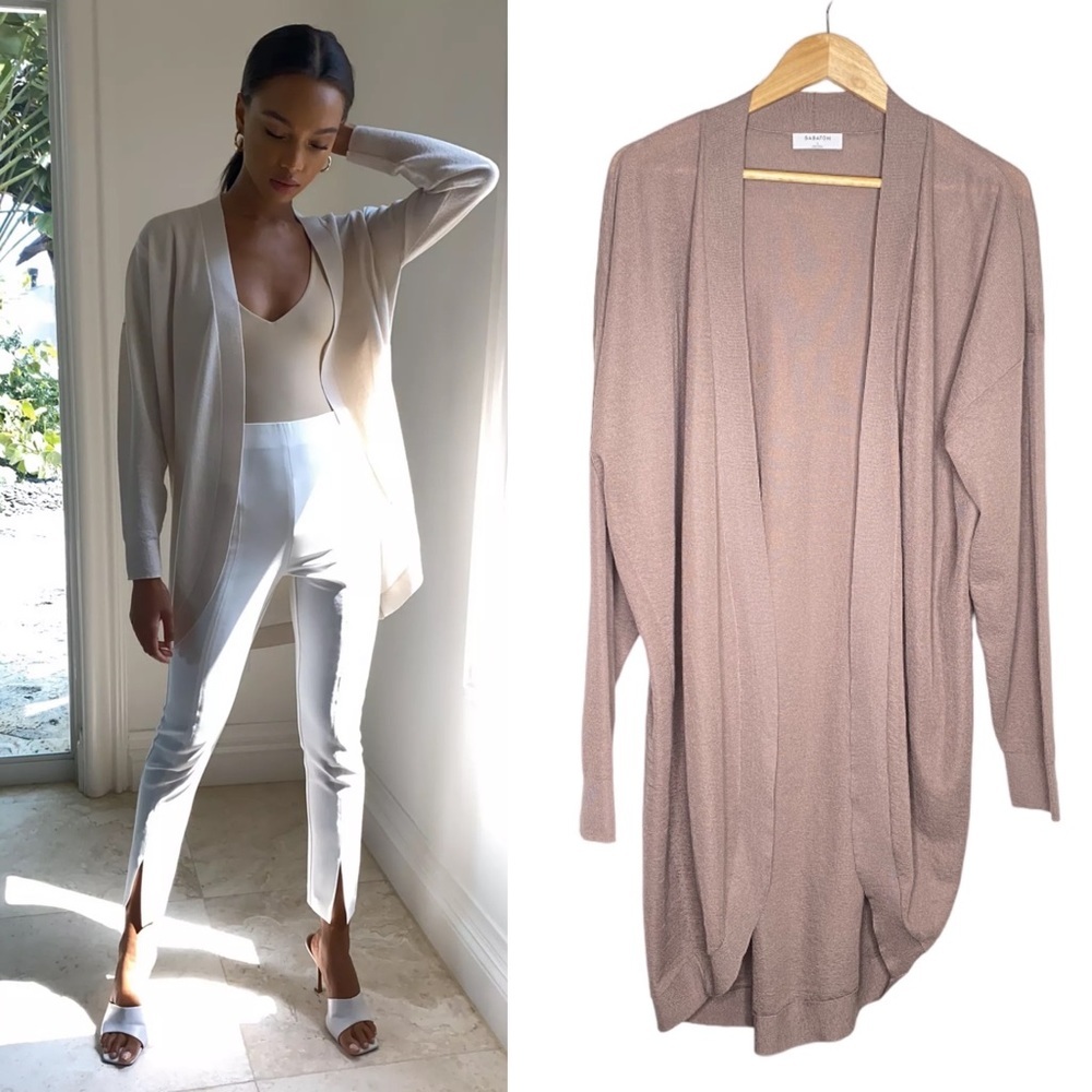 Aritzia Babaton Tan Open Front Lucida Lightweight Cardigan Sweater Women's Large